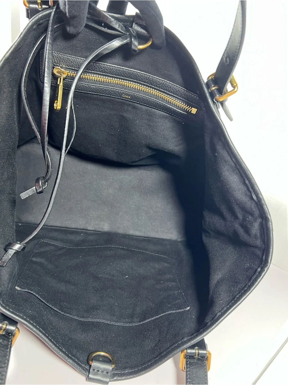 3069: Chloé Black Leather Zip Packable Tote Shoulder Bag